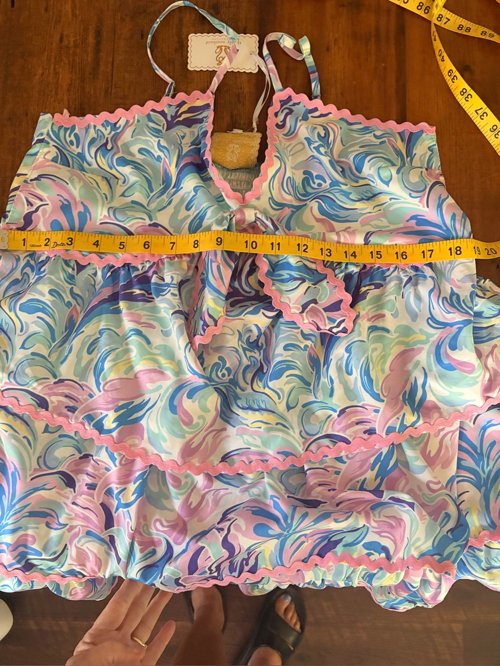 Simply Southern Preppy Coastal Tiered Rick Rack Watercolor Babydoll Dress Sz L - Picture 4 of 7